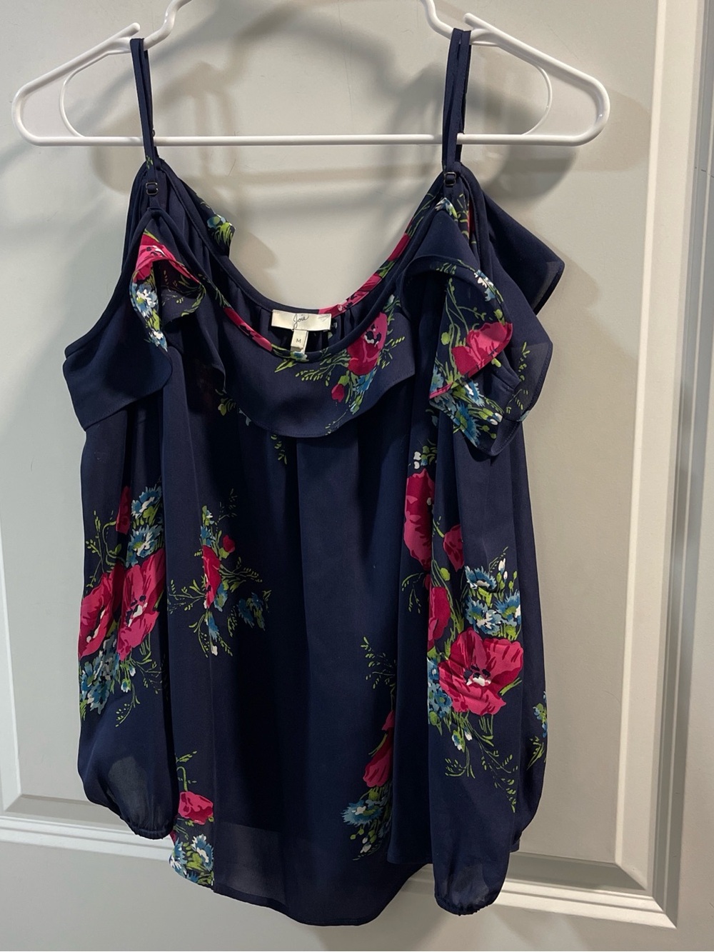 Joie Navy Floral Cold-Shoulder Camisole with Pink Blooms Silk 💯